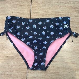 Hurley Black Floral Bikini Bottom with Pink Lining size LGG